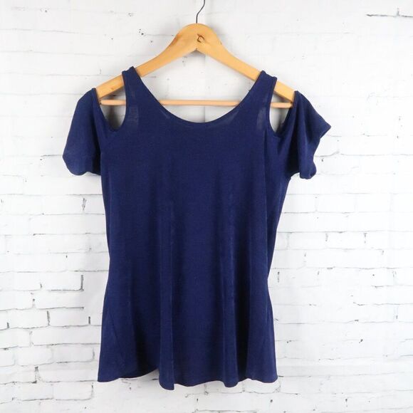 RED BY BKE BLUE COLD SHOULDER TOP WITH DRAPED FRONT TIE UP BACK SIZE SMALL - Picture 6 of 7